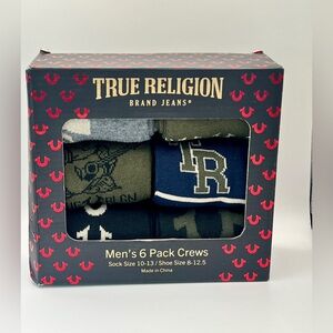 True Religion Men's 6 Pack Crew Socks Sock Size 10-13  Shoe Size 8-12.5 New